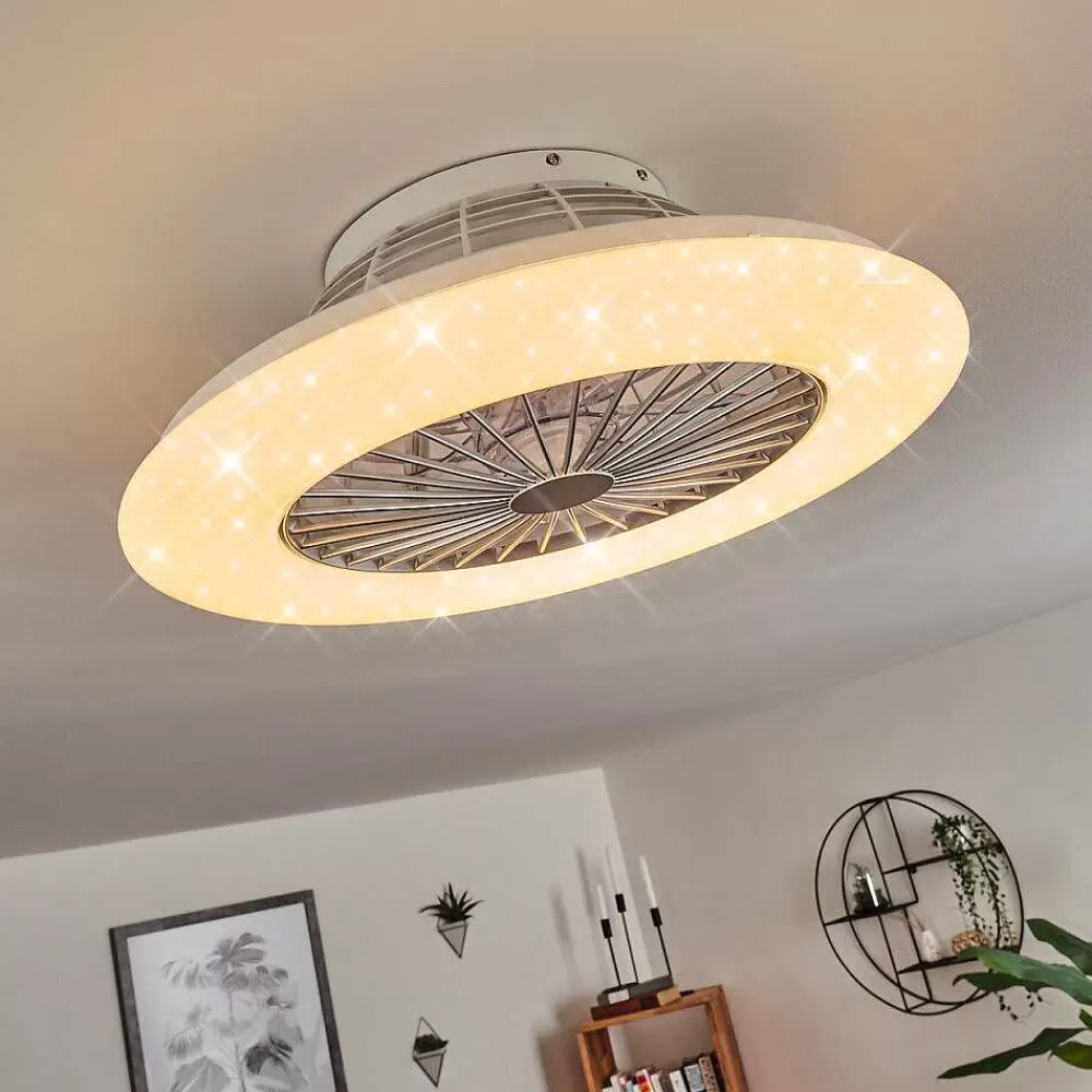 hofstein Ventilateur De Plafond Piraeus Led Blanc, 1 Lumiere, Telecommandes, Changeur De Couleurs