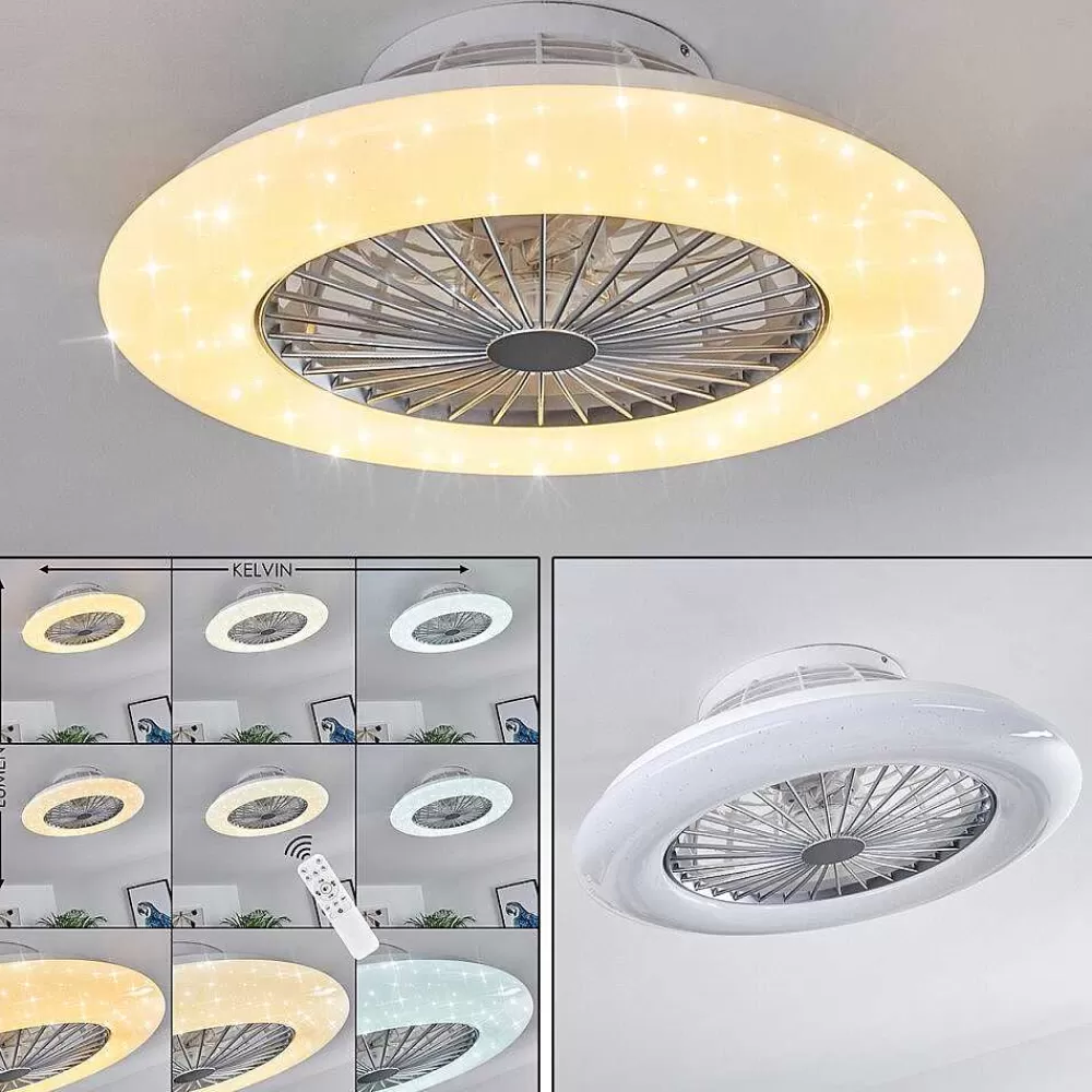 hofstein Ventilateur De Plafond Piraeus Led Titane, Blanc, 1 Lumiere, Telecommandes