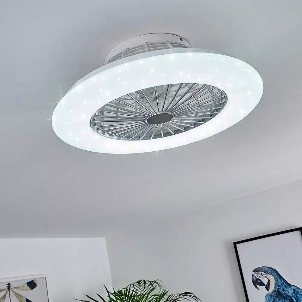 hofstein Ventilateur De Plafond Piraeus Led Titane, Blanc, 1 Lumiere, Telecommandes