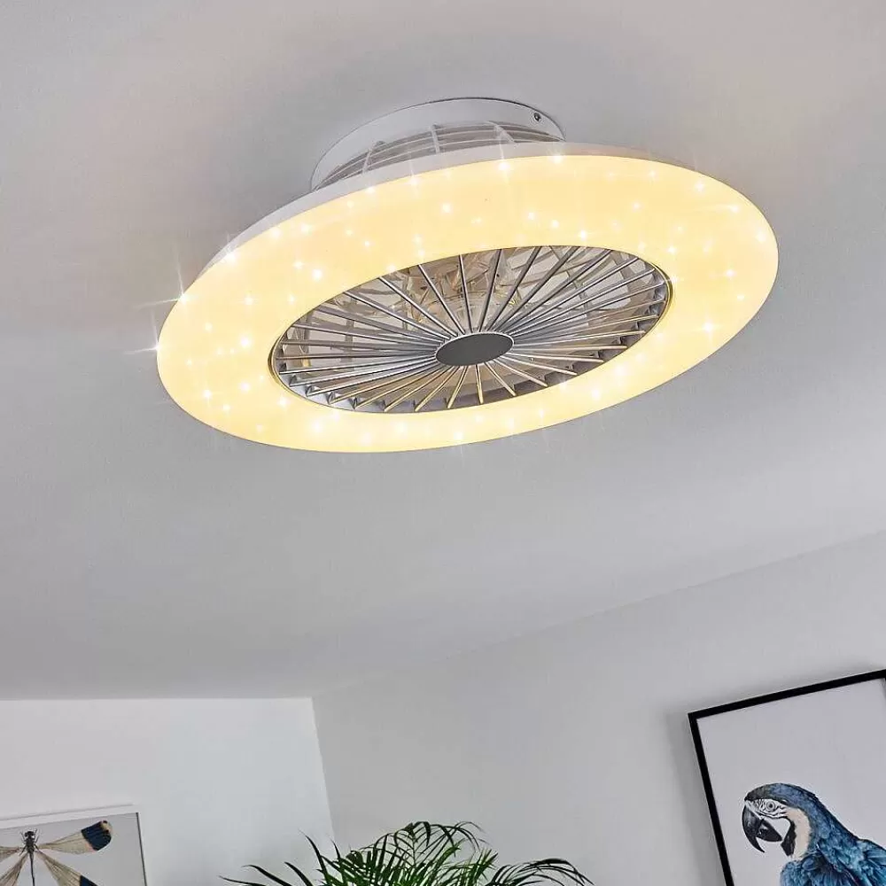 hofstein Ventilateur De Plafond Piraeus Led Titane, Blanc, 1 Lumiere, Telecommandes