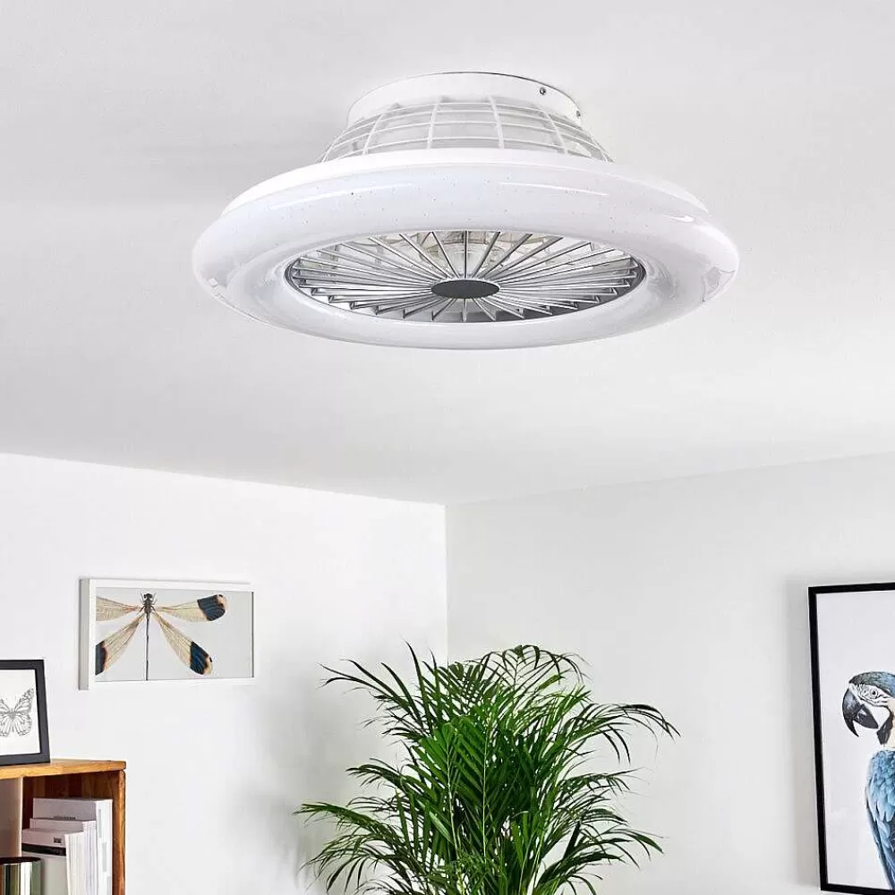 hofstein Ventilateur De Plafond Piraeus Led Titane, Blanc, 1 Lumiere, Telecommandes
