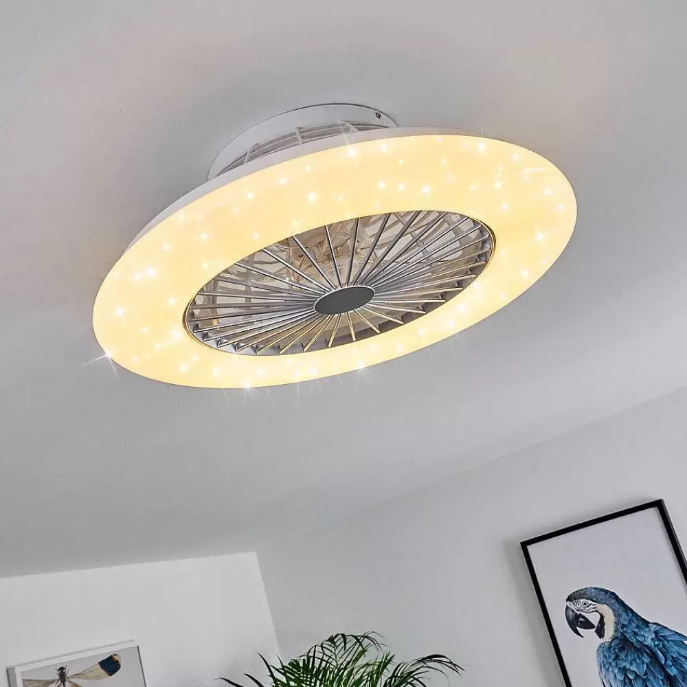 hofstein Ventilateur De Plafond Piraeus Led Titane, Blanc, 1 Lumiere, Telecommandes