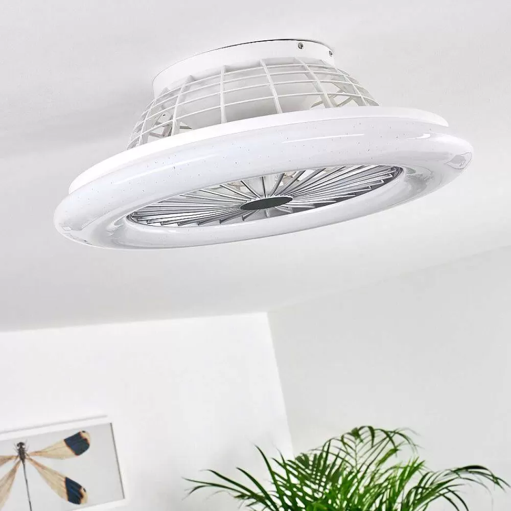 hofstein Ventilateur De Plafond Piraeus Led Titane, Blanc, 1 Lumiere, Telecommandes