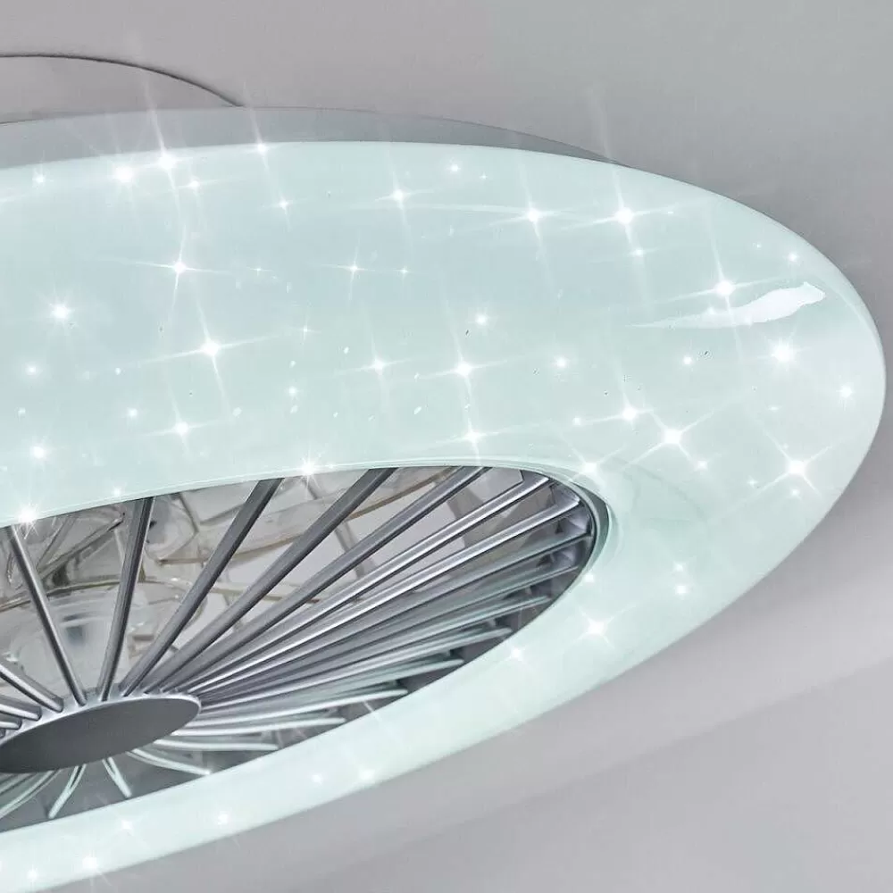hofstein Ventilateur De Plafond Piraeus Led Titane, Blanc, 1 Lumiere, Telecommandes