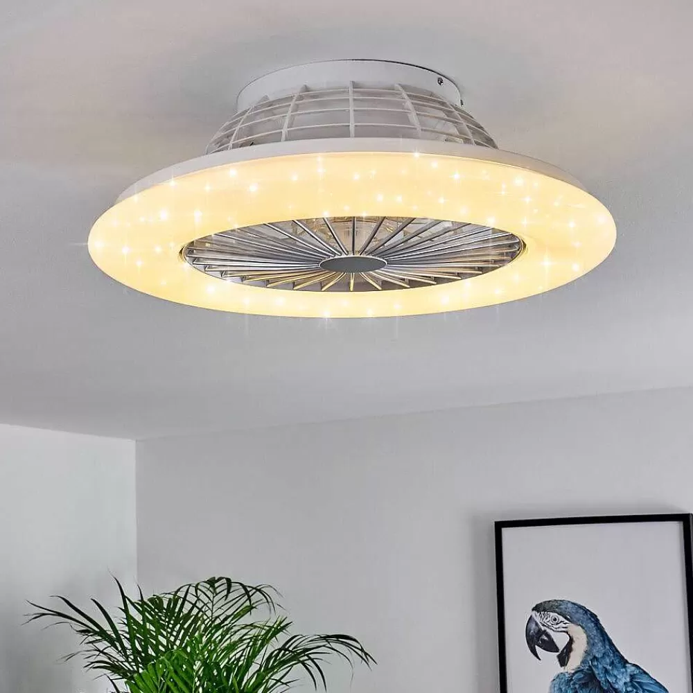 hofstein Ventilateur De Plafond Piraeus Led Titane, Blanc, 1 Lumiere, Telecommandes