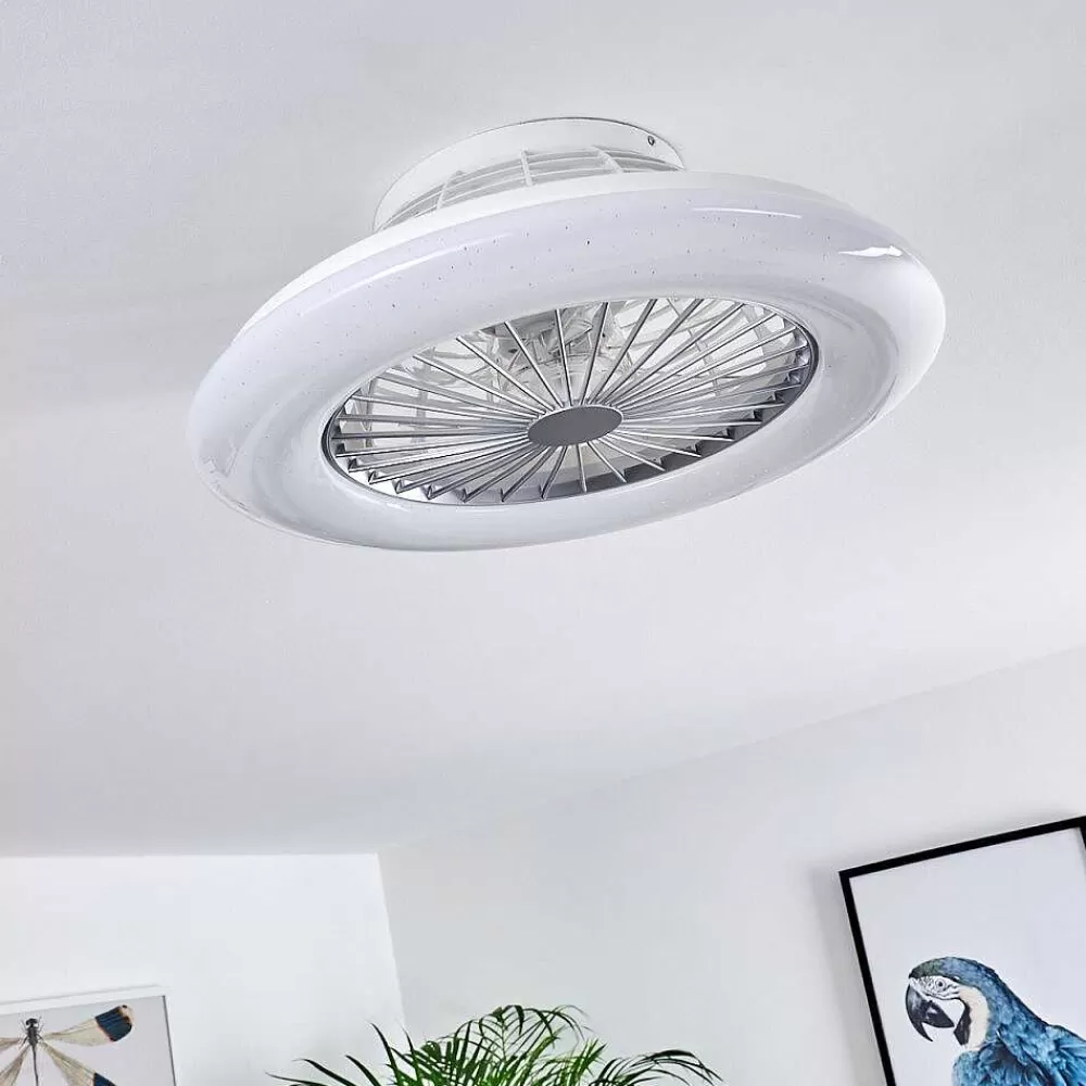 hofstein Ventilateur De Plafond Piraeus Led Titane, Blanc, 1 Lumiere, Telecommandes