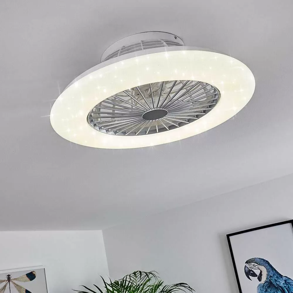 hofstein Ventilateur De Plafond Piraeus Led Titane, Blanc, 1 Lumiere, Telecommandes