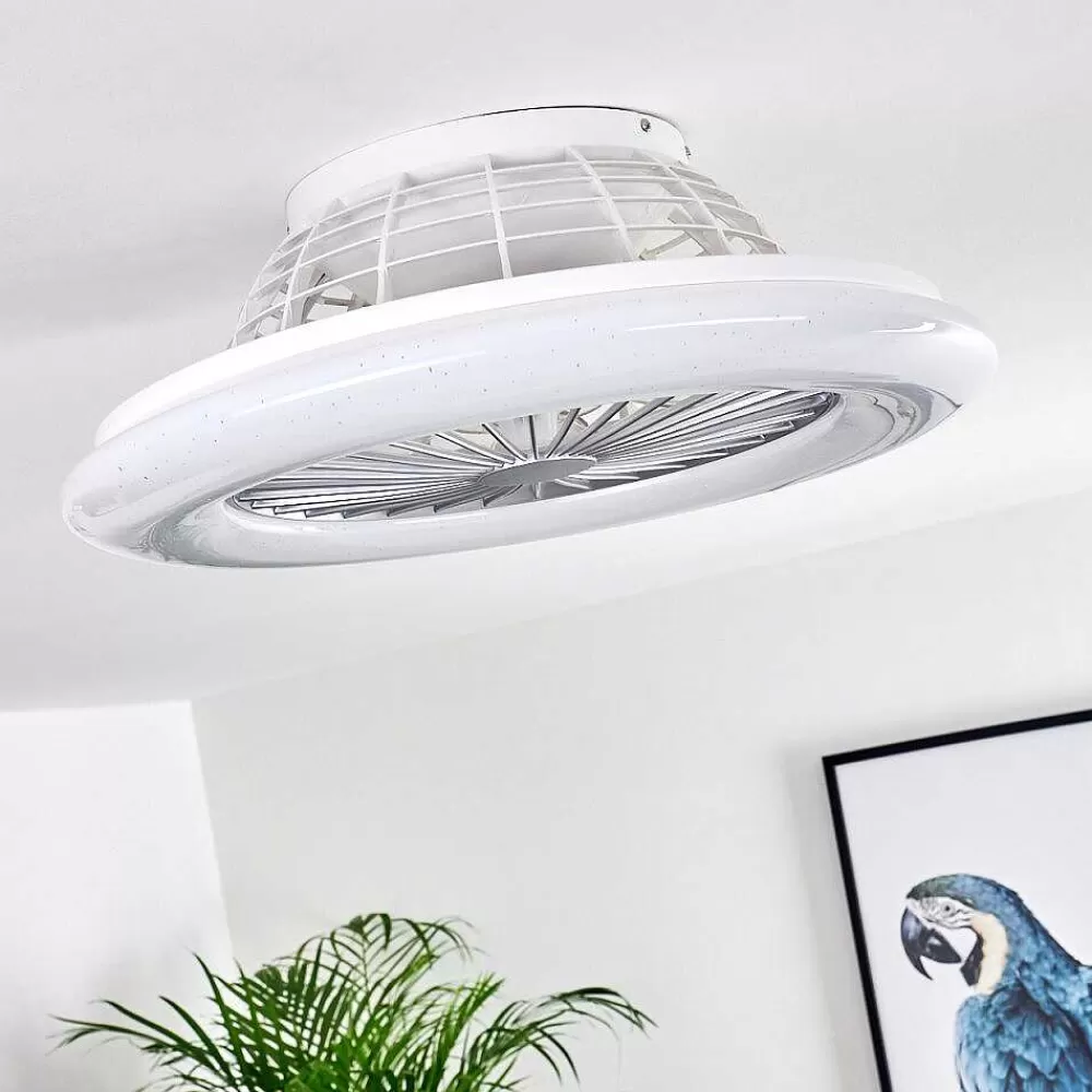 hofstein Ventilateur De Plafond Piraeus Led Titane, Blanc, 1 Lumiere, Telecommandes