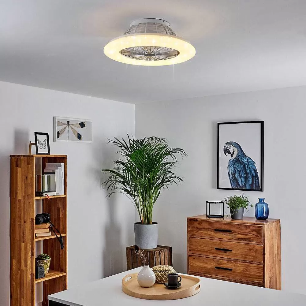 hofstein Ventilateur De Plafond Piraeus Led Titane, Blanc, 1 Lumiere, Telecommandes