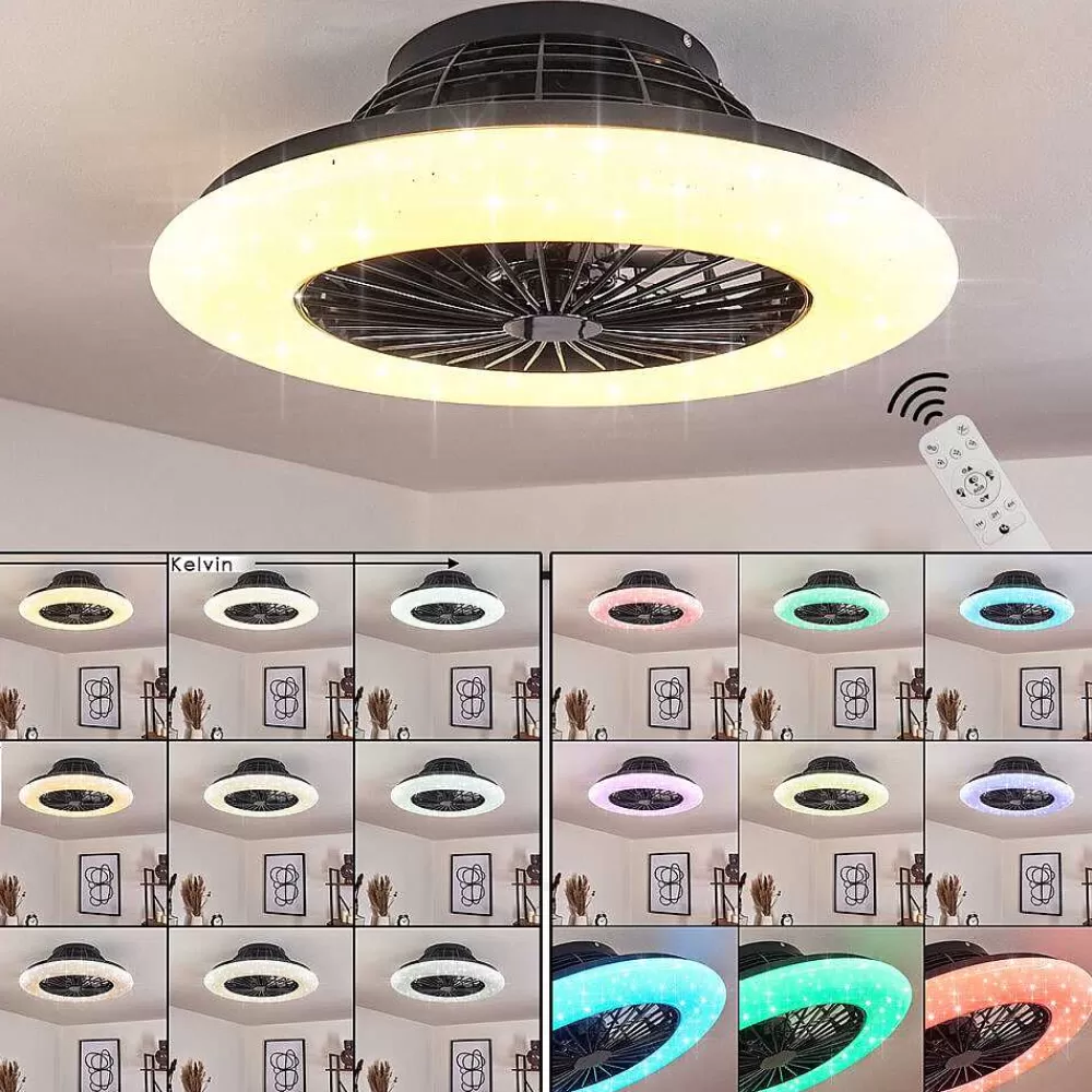 hofstein Ventilateur De Plafond Pireaus Led Noir, 1 Lumiere, Telecommandes, Changeur De Couleurs