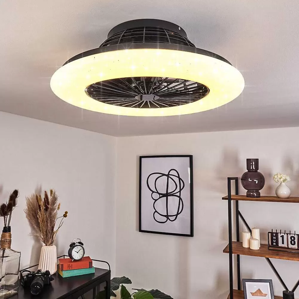 hofstein Ventilateur De Plafond Pireaus Led Noir, 1 Lumiere, Telecommandes, Changeur De Couleurs