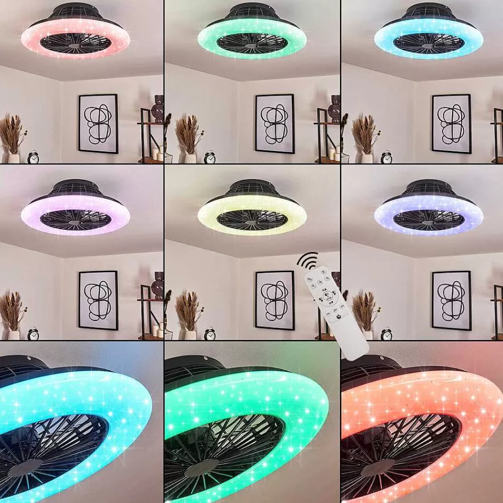 hofstein Ventilateur De Plafond Pireaus Led Noir, 1 Lumiere, Telecommandes, Changeur De Couleurs