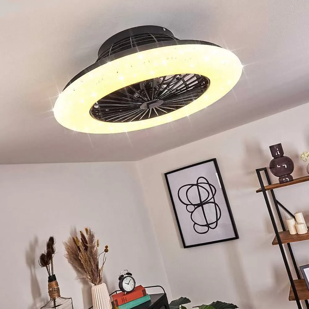 hofstein Ventilateur De Plafond Pireaus Led Noir, 1 Lumiere, Telecommandes, Changeur De Couleurs