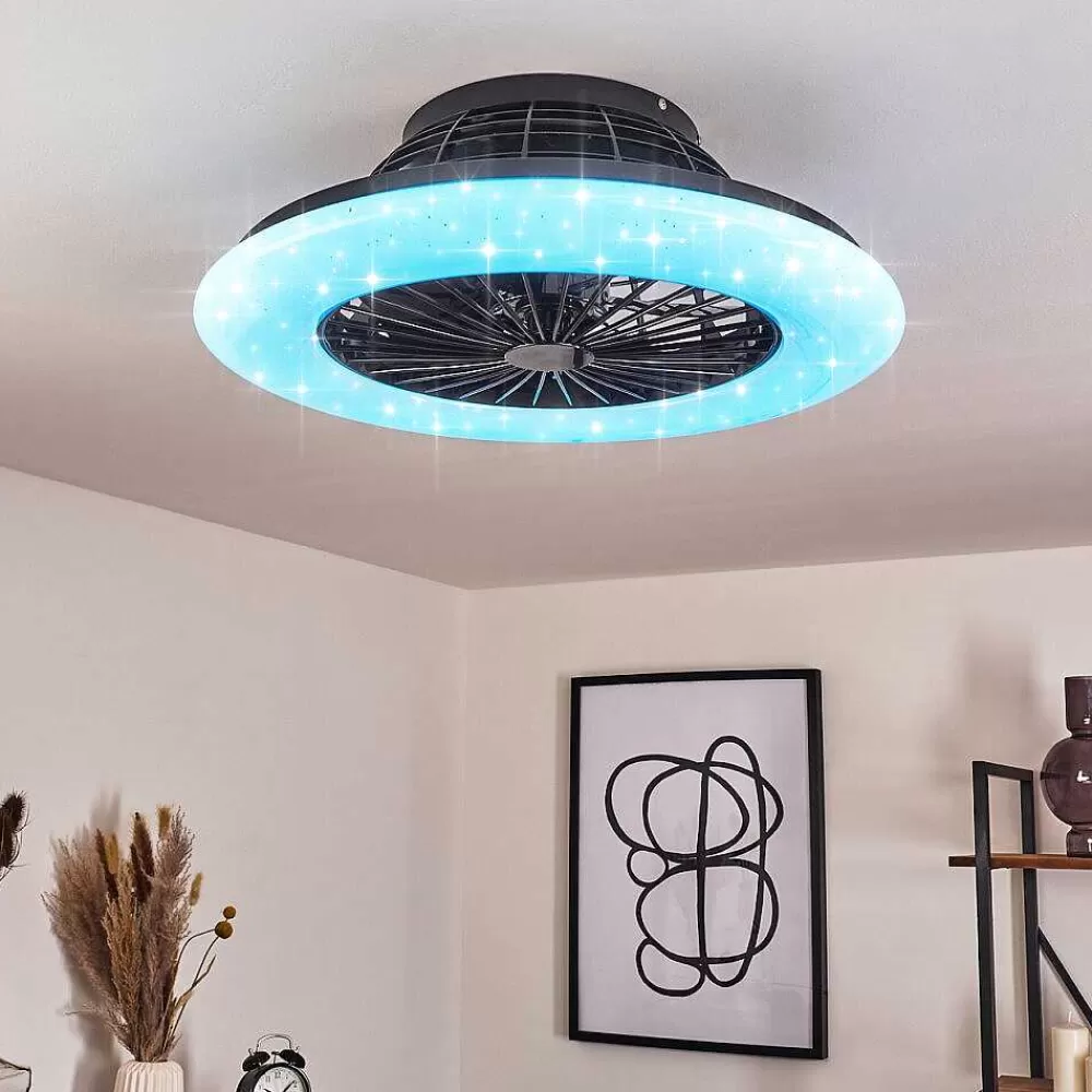 hofstein Ventilateur De Plafond Pireaus Led Noir, 1 Lumiere, Telecommandes, Changeur De Couleurs