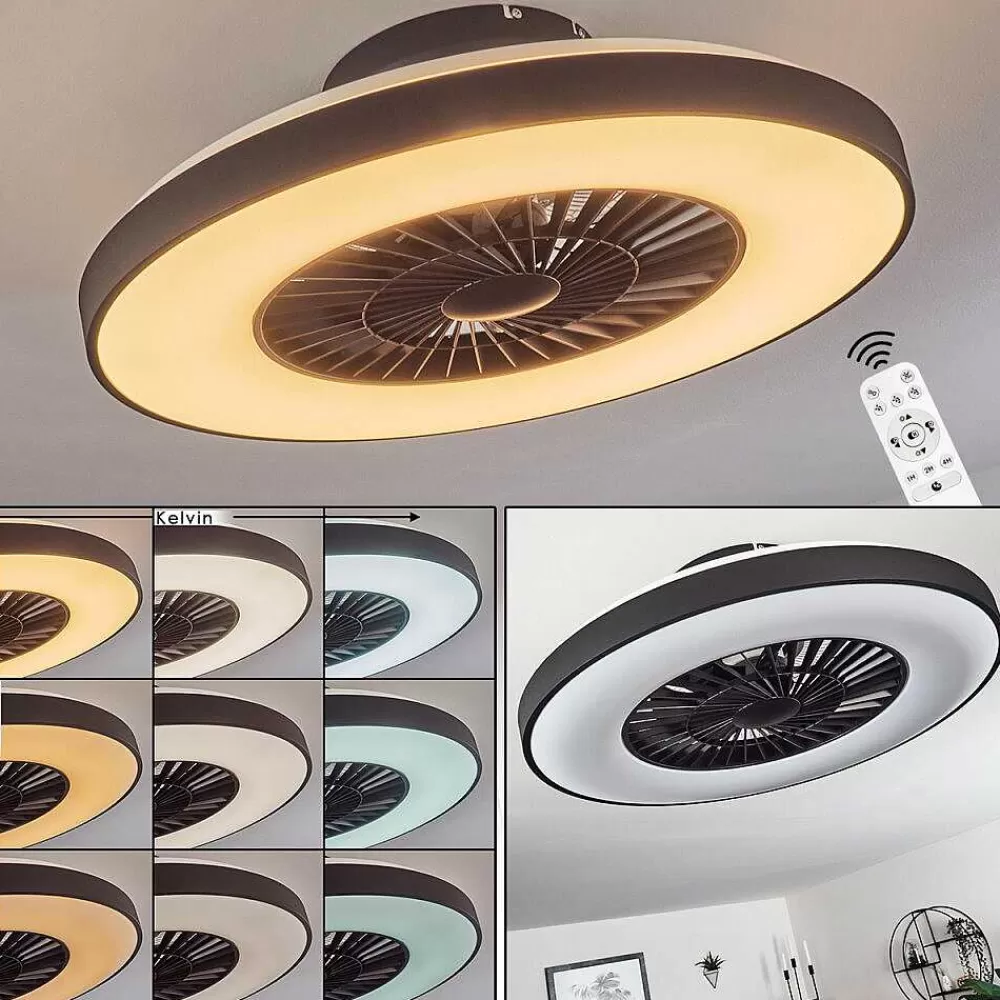 hofstein Ventilateur De Plafond Qualiano Led Noir, Blanc, 1 Lumiere, Telecommandes