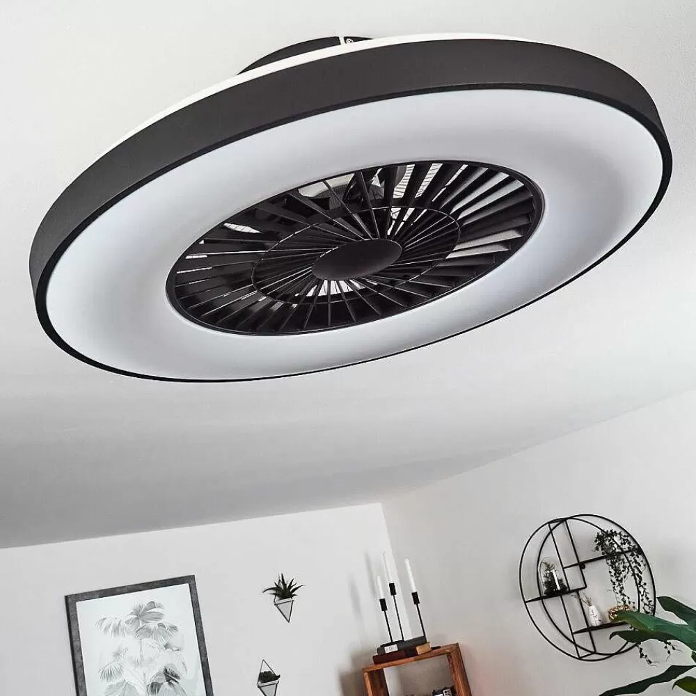 hofstein Ventilateur De Plafond Qualiano Led Noir, Blanc, 1 Lumiere, Telecommandes