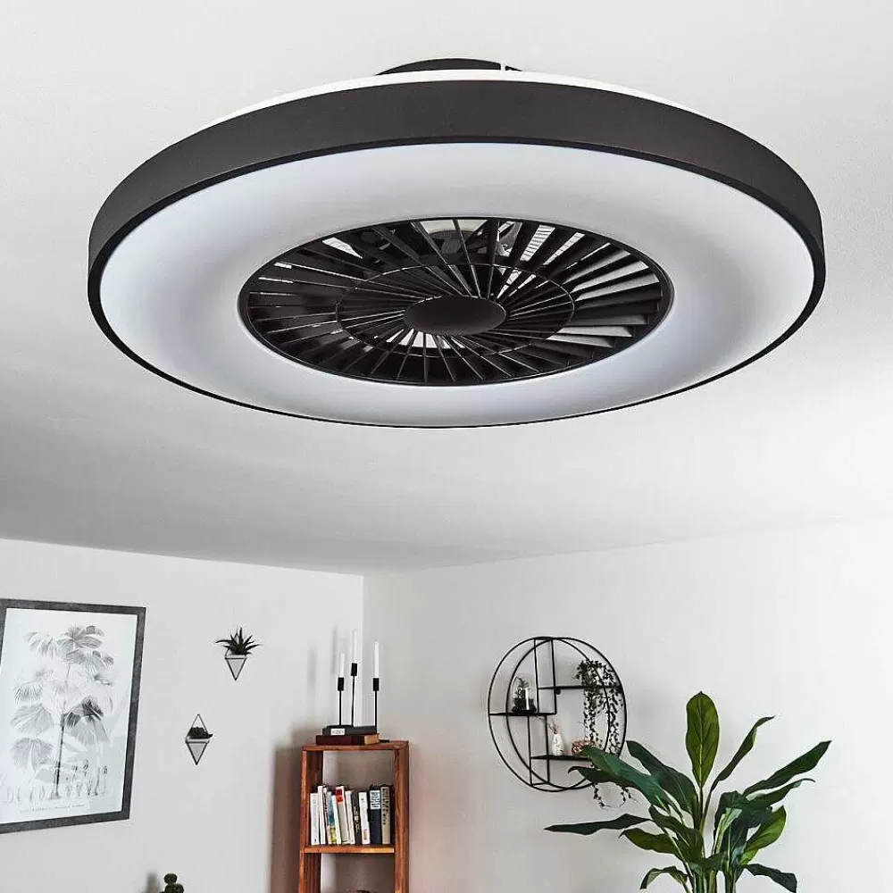 hofstein Ventilateur De Plafond Qualiano Led Noir, Blanc, 1 Lumiere, Telecommandes