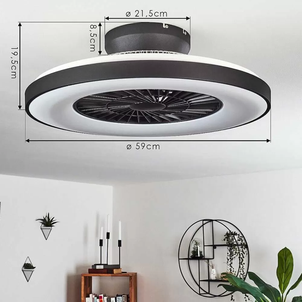 hofstein Ventilateur De Plafond Qualiano Led Noir, Blanc, 1 Lumiere, Telecommandes