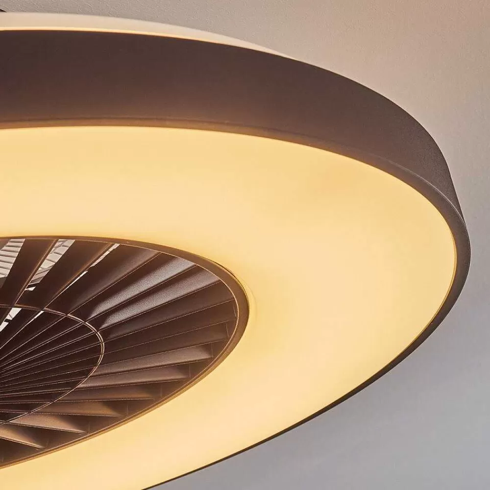 hofstein Ventilateur De Plafond Qualiano Led Noir, Blanc, 1 Lumiere, Telecommandes