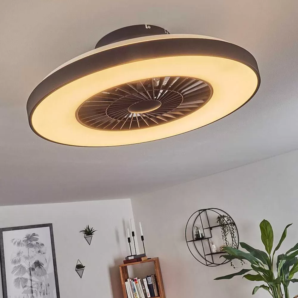 hofstein Ventilateur De Plafond Qualiano Led Noir, Blanc, 1 Lumiere, Telecommandes