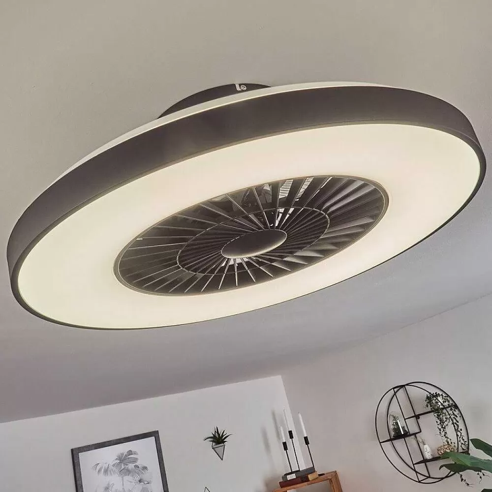 hofstein Ventilateur De Plafond Qualiano Led Noir, Blanc, 1 Lumiere, Telecommandes