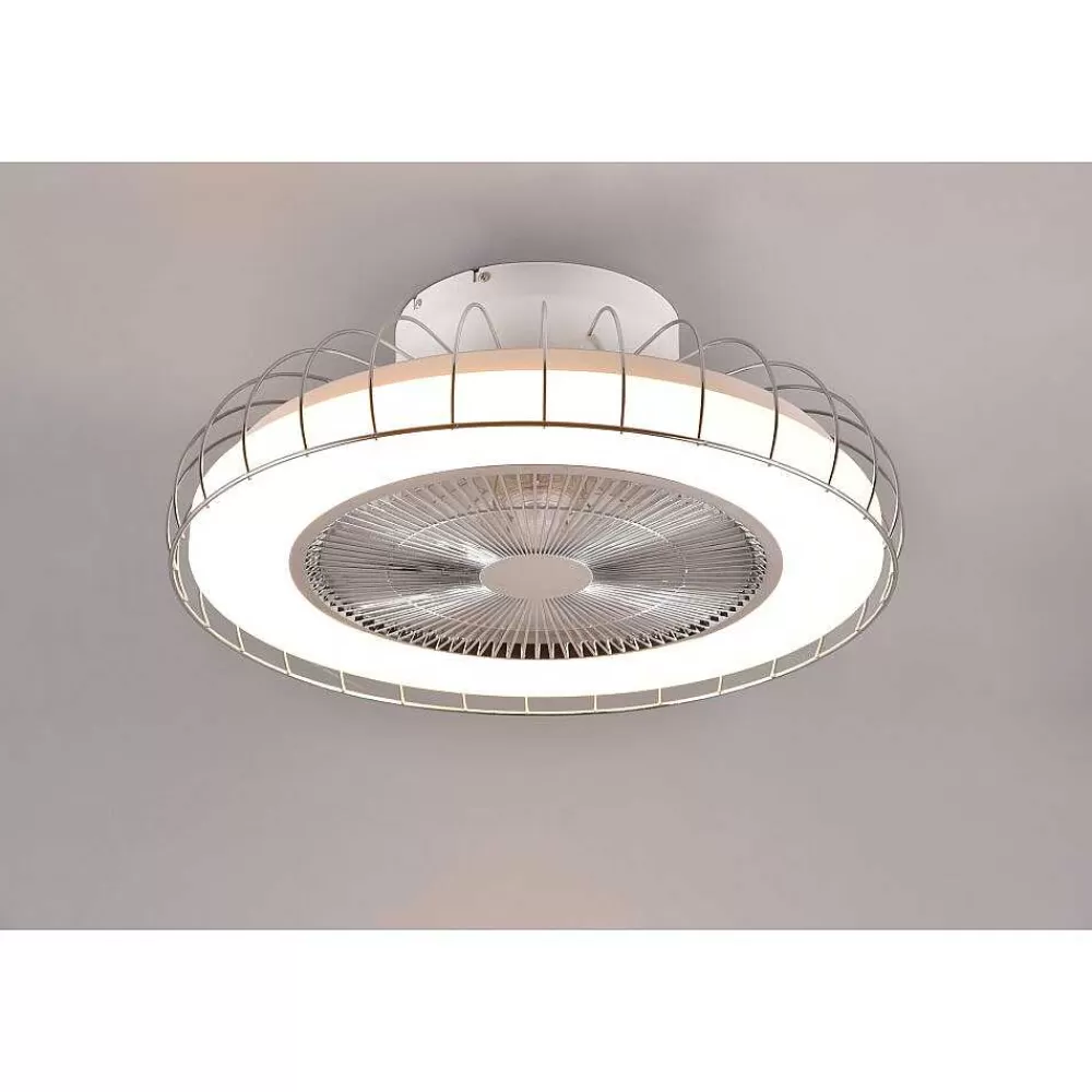 Luminaires Reality Ventilateur De Plafond Reality Sandfjord Led Chrome, 1 Lumiere, Telecommandes