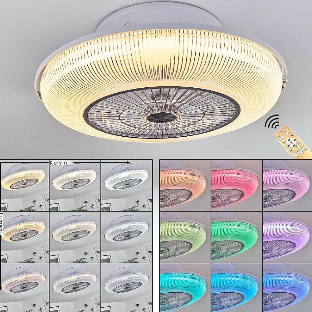 hofstein Ventilateur De Plafond Riccione Led Blanc, 1 Lumiere, Telecommandes, Changeur De Couleurs