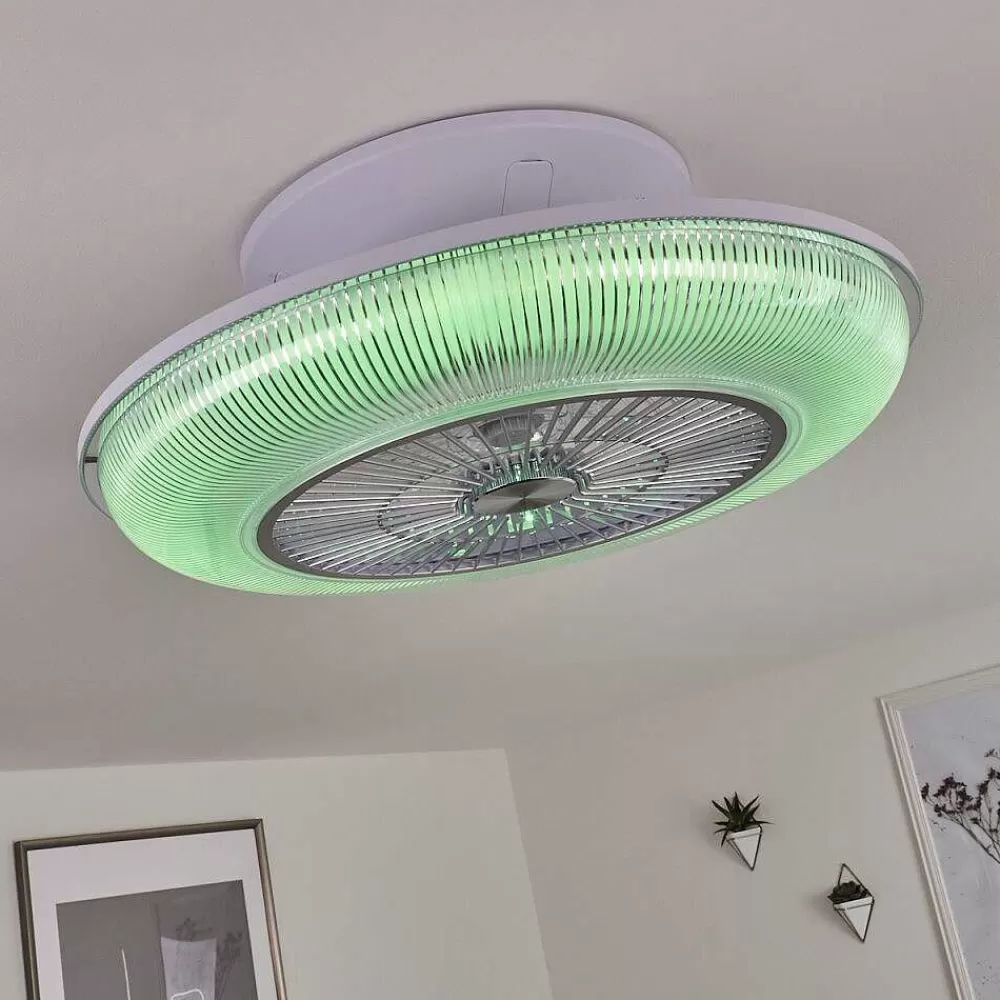 hofstein Ventilateur De Plafond Riccione Led Blanc, 1 Lumiere, Telecommandes, Changeur De Couleurs