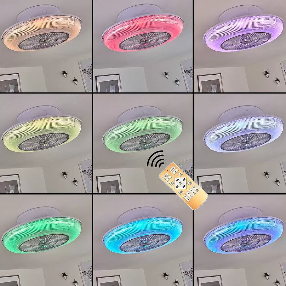 hofstein Ventilateur De Plafond Riccione Led Blanc, 1 Lumiere, Telecommandes, Changeur De Couleurs