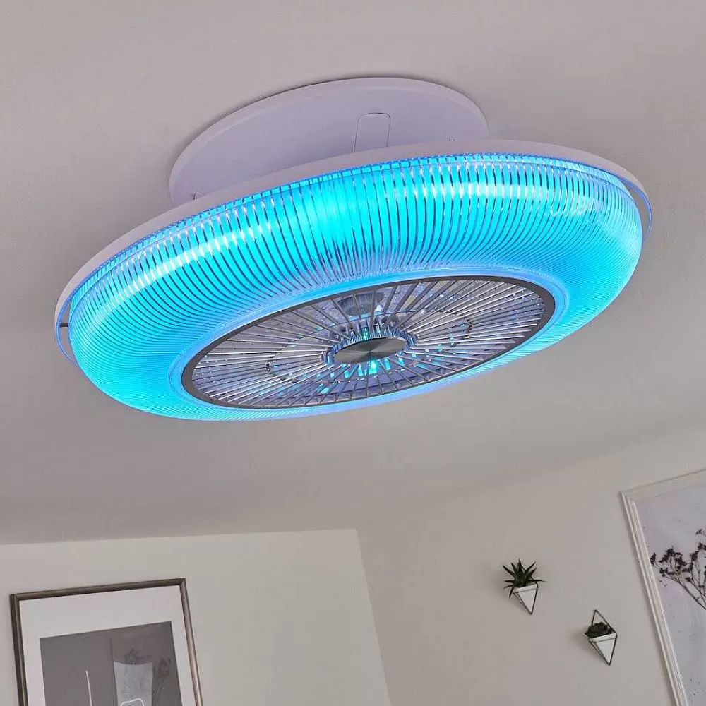 hofstein Ventilateur De Plafond Riccione Led Blanc, 1 Lumiere, Telecommandes, Changeur De Couleurs
