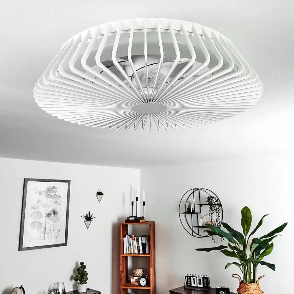 hofstein Ventilateur De Plafond Rivarotta Led Blanc, 1 Lumiere, Telecommandes