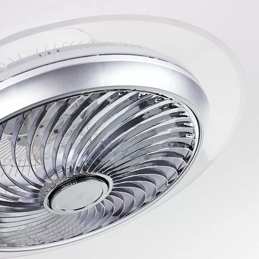 hofstein Ventilateur De Plafond Tamworth Led Argente, Transparent, 1 Lumiere, Telecommandes