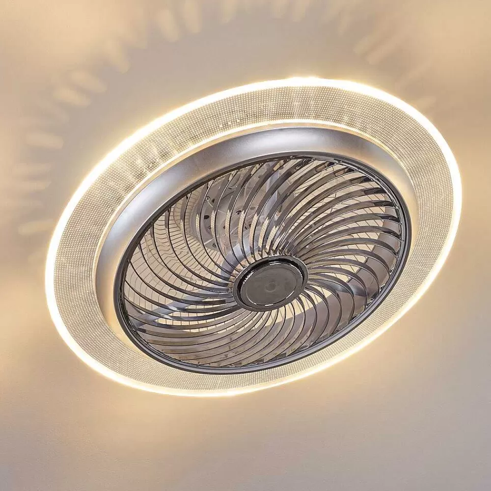 hofstein Ventilateur De Plafond Tamworth Led Argente, Transparent, 1 Lumiere, Telecommandes