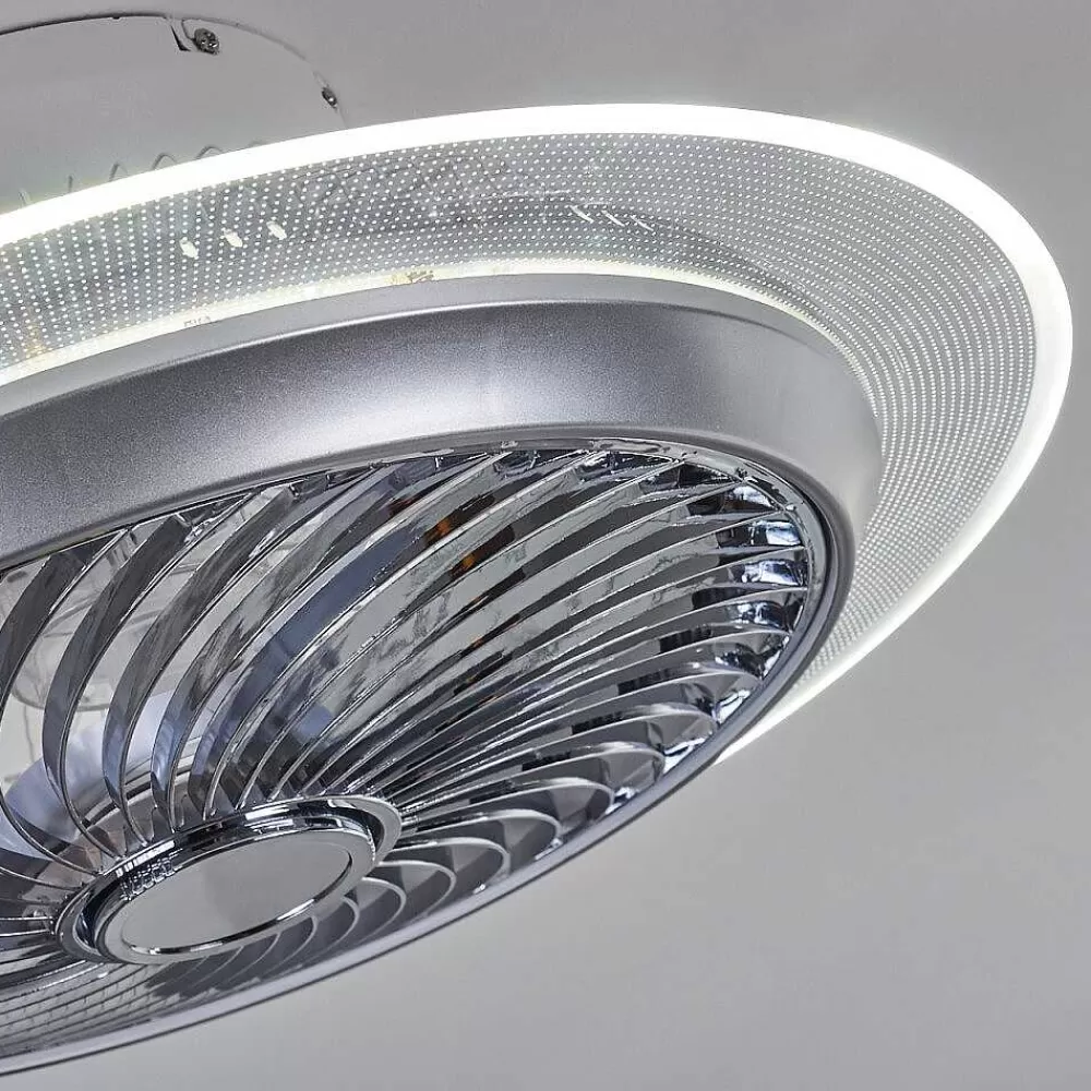 hofstein Ventilateur De Plafond Tamworth Led Argente, Transparent, 1 Lumiere, Telecommandes