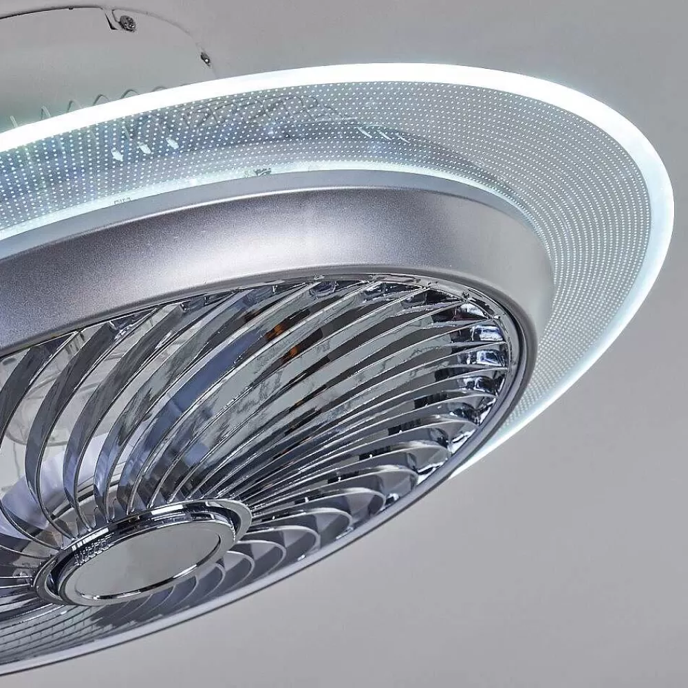 hofstein Ventilateur De Plafond Tamworth Led Argente, Transparent, 1 Lumiere, Telecommandes