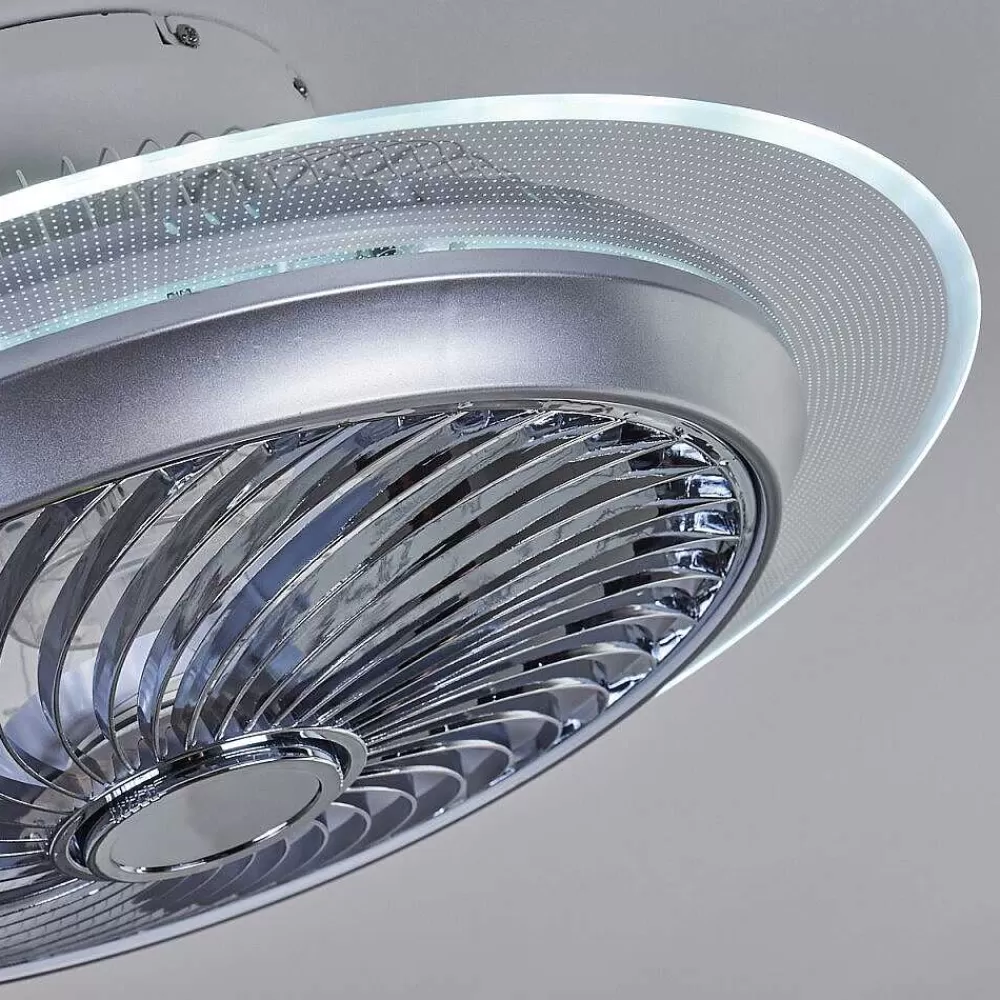 hofstein Ventilateur De Plafond Tamworth Led Argente, Transparent, 1 Lumiere, Telecommandes