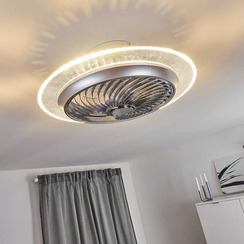 hofstein Ventilateur De Plafond Tamworth Led Argente, Transparent, 1 Lumiere, Telecommandes