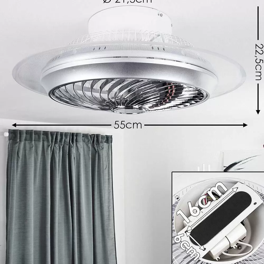 hofstein Ventilateur De Plafond Tamworth Led Argente, Transparent, 1 Lumiere, Telecommandes