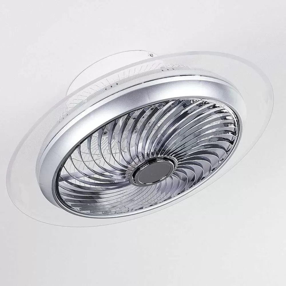 hofstein Ventilateur De Plafond Tamworth Led Argente, Transparent, 1 Lumiere, Telecommandes