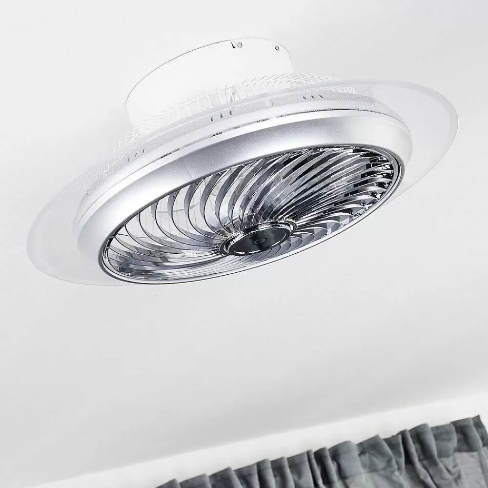 hofstein Ventilateur De Plafond Tamworth Led Argente, Transparent, 1 Lumiere, Telecommandes