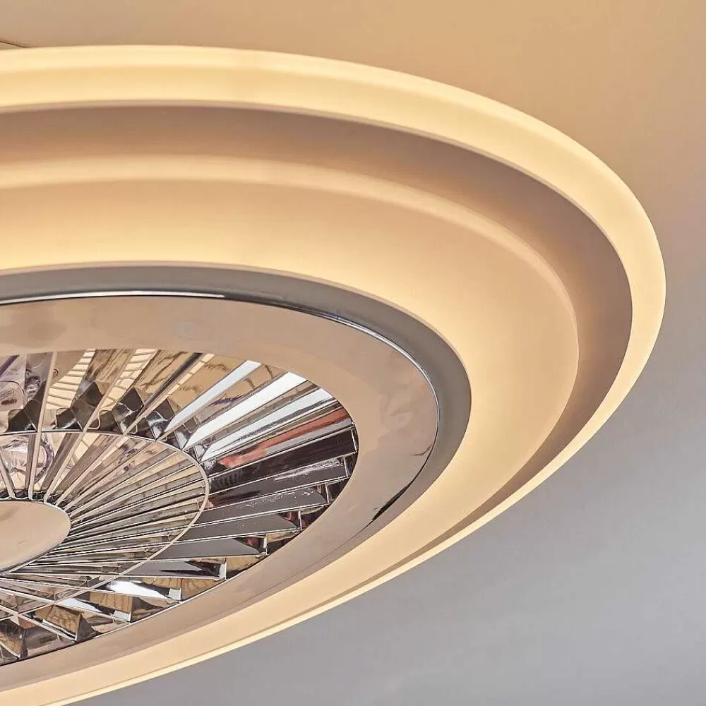 hofstein Ventilateur De Plafond Terradura Led Chrome, Blanc, 1 Lumiere, Telecommandes