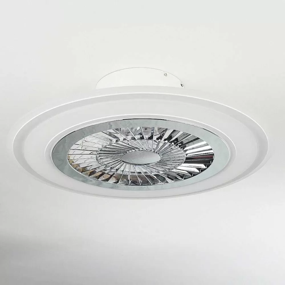 hofstein Ventilateur De Plafond Terradura Led Chrome, Blanc, 1 Lumiere, Telecommandes