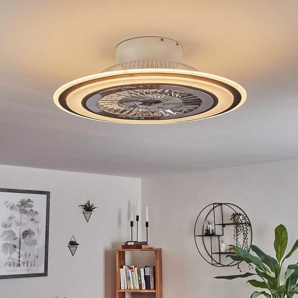 hofstein Ventilateur De Plafond Terradura Led Chrome, Noir, Blanc, 1 Lumiere, Telecommandes