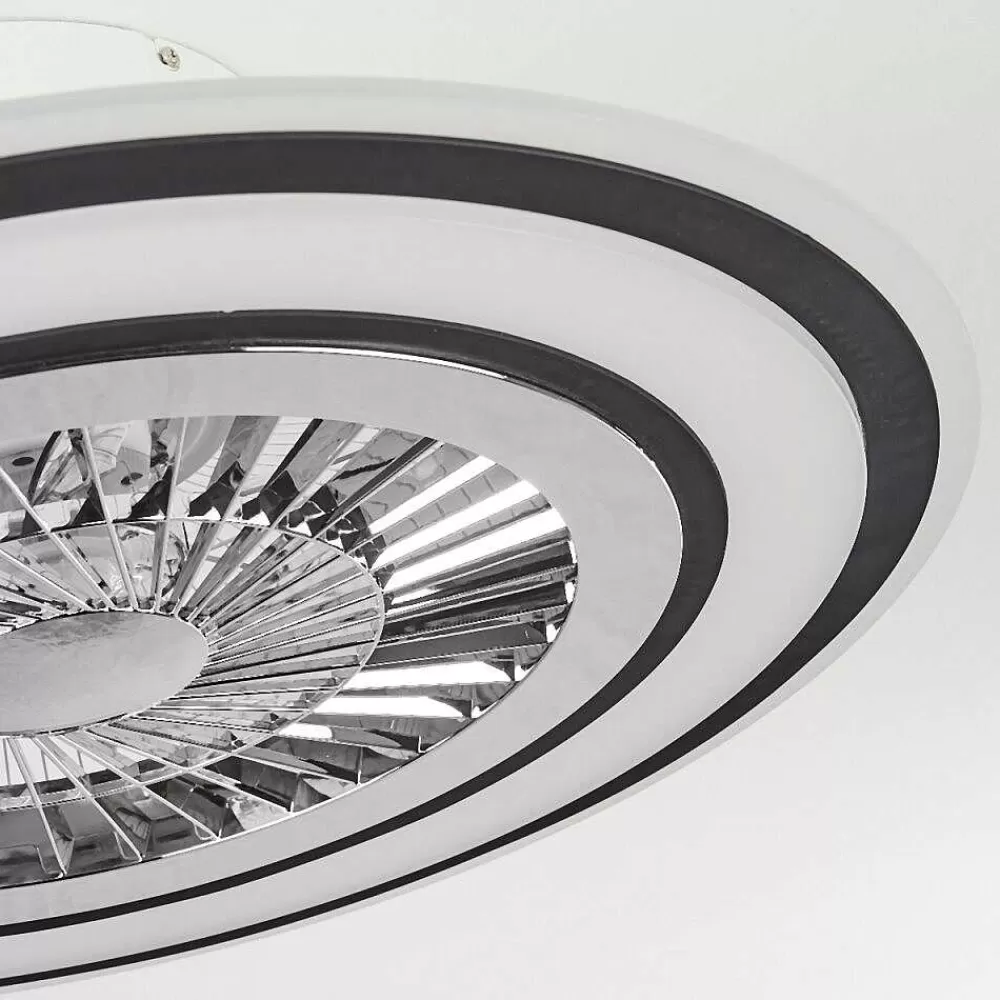 hofstein Ventilateur De Plafond Terradura Led Chrome, Noir, Blanc, 1 Lumiere, Telecommandes