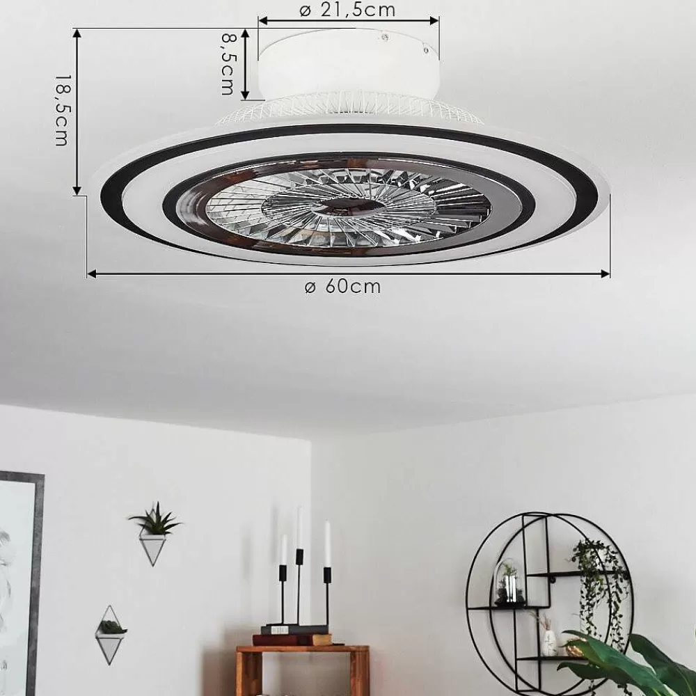 hofstein Ventilateur De Plafond Terradura Led Chrome, Noir, Blanc, 1 Lumiere, Telecommandes