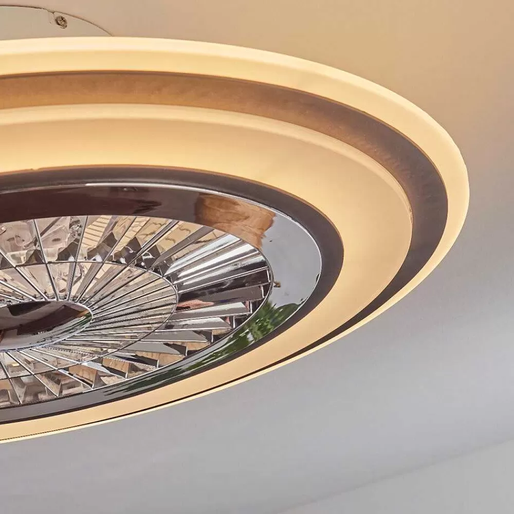 hofstein Ventilateur De Plafond Terradura Led Chrome, Noir, Blanc, 1 Lumiere, Telecommandes