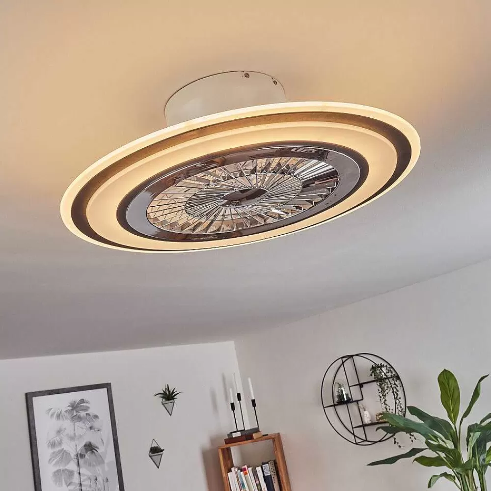 hofstein Ventilateur De Plafond Terradura Led Chrome, Noir, Blanc, 1 Lumiere, Telecommandes