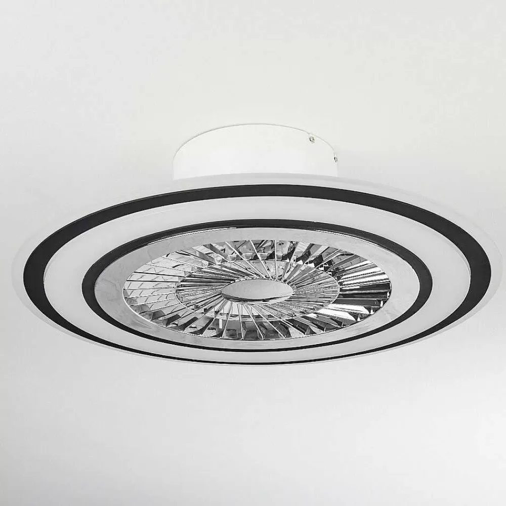 hofstein Ventilateur De Plafond Terradura Led Chrome, Noir, Blanc, 1 Lumiere, Telecommandes