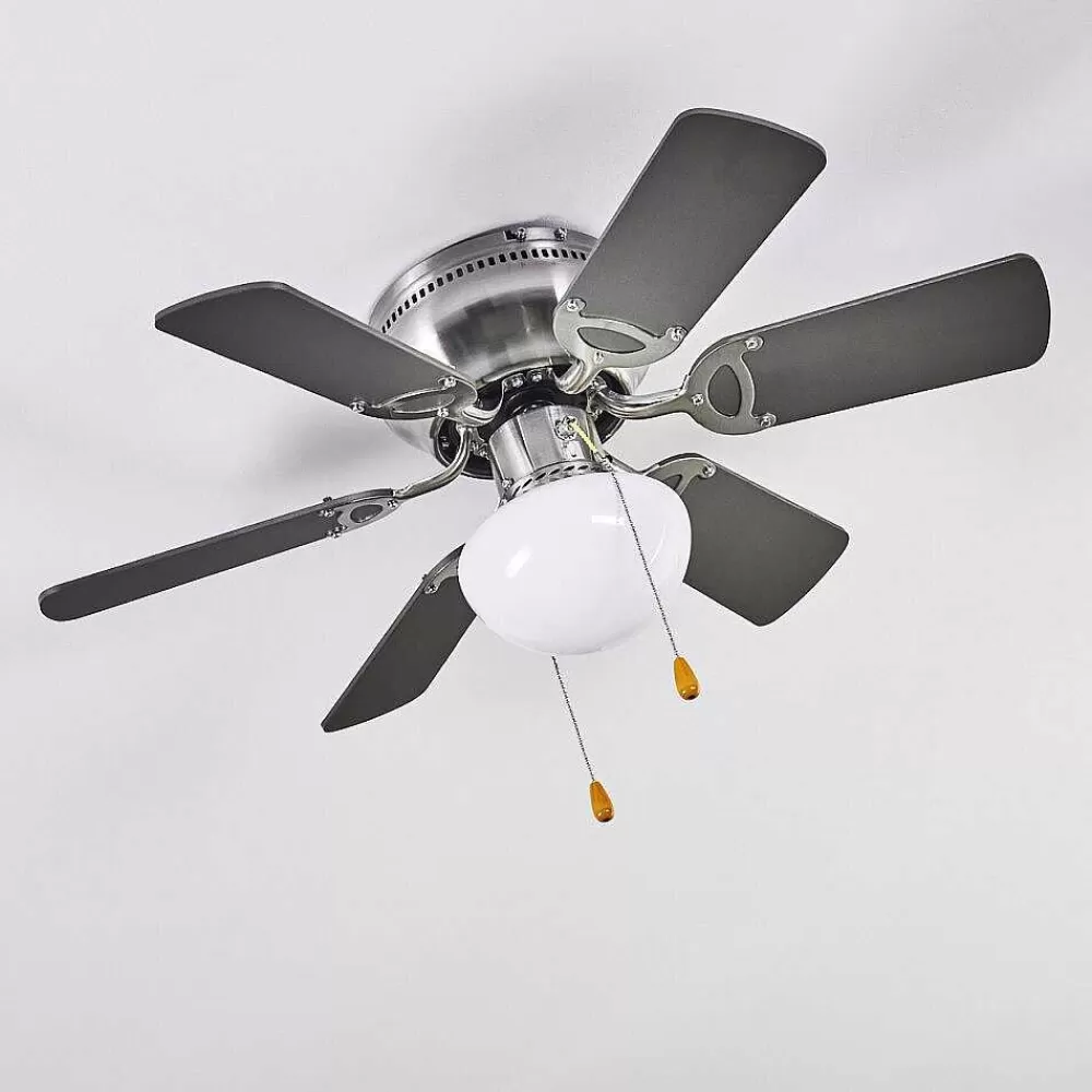 hofstein Ventilateur De Plafond Trillo Gris, Bois Clair, Nickel Mat, 1 Lumiere