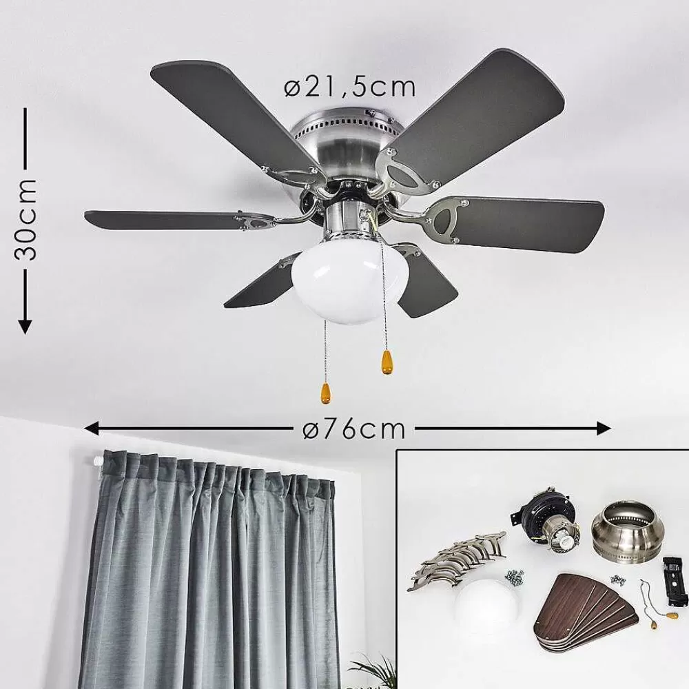 hofstein Ventilateur De Plafond Trillo Gris, Bois Clair, Nickel Mat, 1 Lumiere